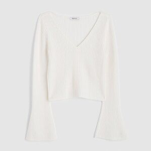 Ribbed V-Neck Sweater Top in Merino Wool